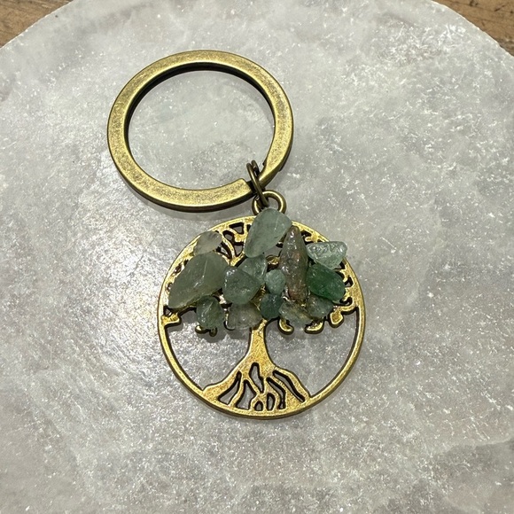 Tree of Life Accessories - Green Aventurine Bronze Tree of Life Handmade Keychain/Bag Tag